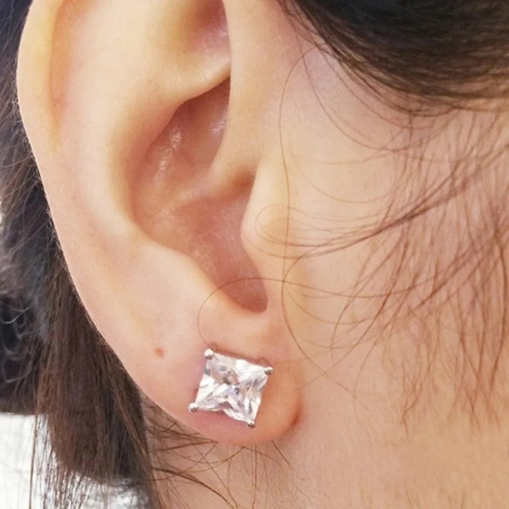 **2.5** Brand New Square Princess Cut Diamond Stud Earrings - Picture 2 of 4
